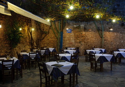 outdoor restaurant awaiting patrons, Hania